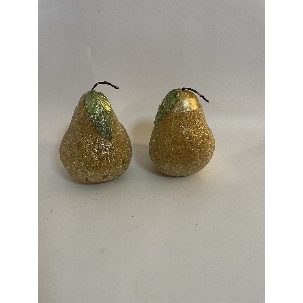 Vintage 2 Fruit Pears Candles With Sparkle 4”